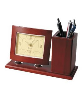 Desk clock and pen holder